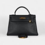 Vintage Hermès Kelly 32 Black Ardennes Gold Hardware