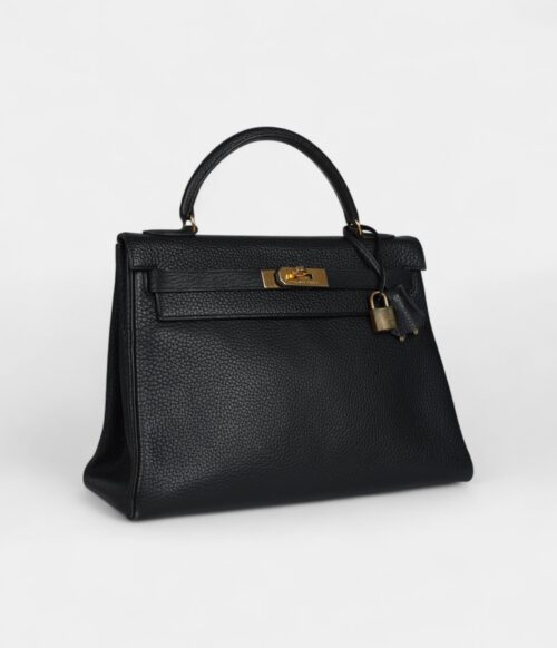 Vintage Hermès Kelly 32 Black Ardennes Gold Hardware