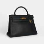 Vintage Hermès Kelly 32 Black Ardennes Gold Hardware