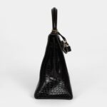 Vintage Hermès Kelly 32 Black Shiny Porosus Crocodile Gold Hardware