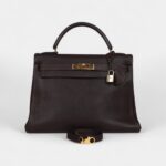 Vintage Hermès Kelly 32 Dark Brown Fjord Gold Hardware