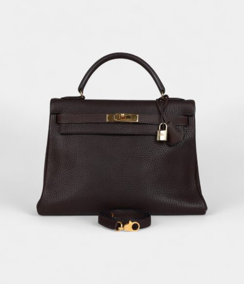 Vintage Hermès Kelly 32 Dark Brown Fjord Gold Hardware