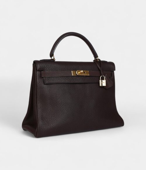 Vintage Hermès Kelly 32 Dark Brown Fjord Gold Hardware
