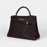 Vintage Hermès Kelly 32 Dark Brown Fjord Gold Hardware