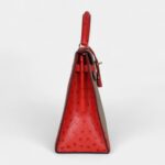 Vintage Hermès Kelly 32 Vivid Ostrich Leather and Vert Olive Green Canvas Gold Hardware