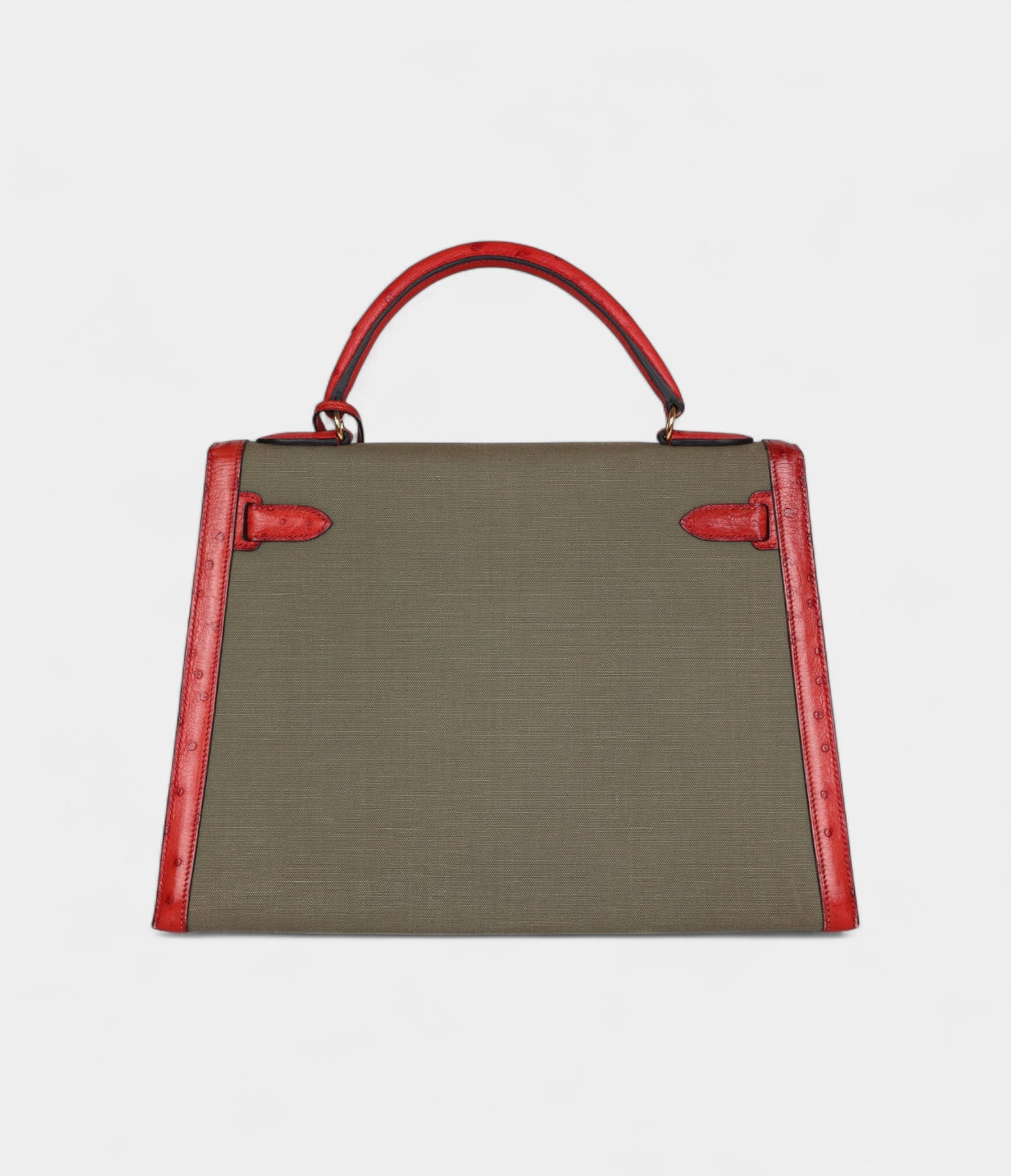 VintageHermesKelly32VividOstrichLeatherandVertOliveGreenCanvasGoldHardware_6.jpg Vintage Hermès Kelly 32 Vivid Ostrich Leather and Vert Olive Green Canvas Gold Hardware