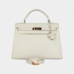 Vintage Hermès Kelly 32 White Grained Calfskin Gold Hardware