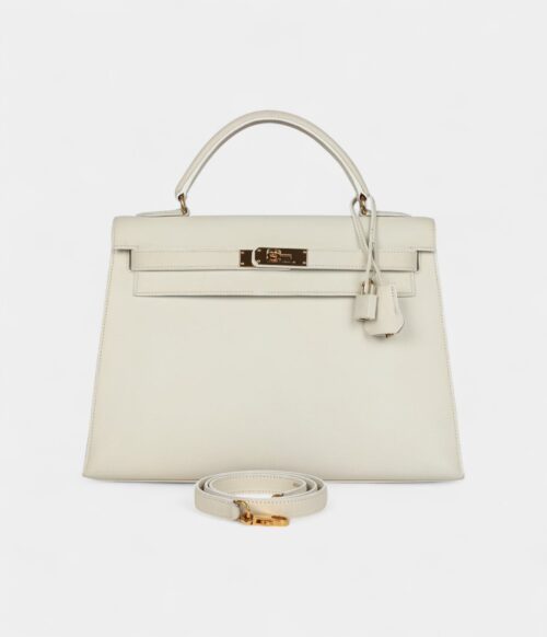 Vintage Hermès Kelly 32 White Grained Calfskin Gold Hardware