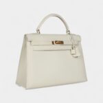 Vintage Hermès Kelly 32 White Grained Calfskin Gold Hardware
