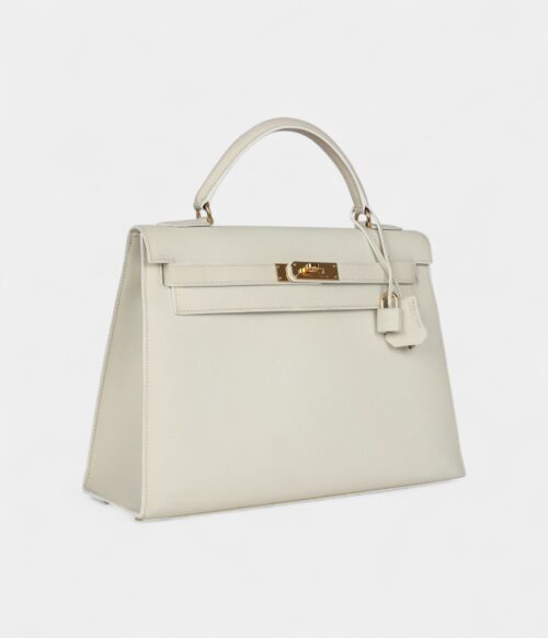 Vintage Hermès Kelly 32 White Grained Calfskin Gold Hardware