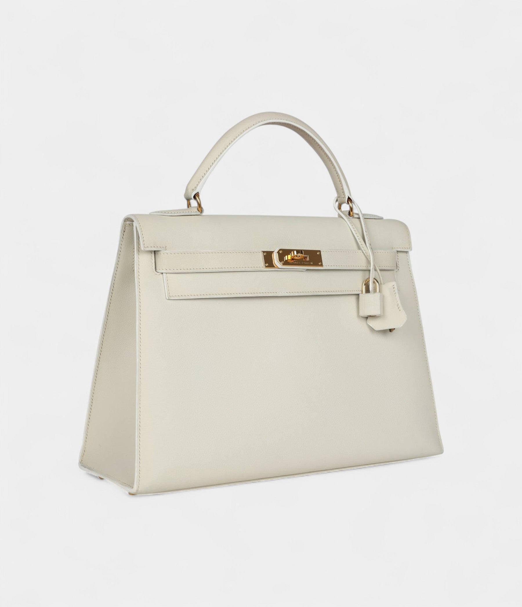 Vintage Hermès Kelly 32 White Grained Calfskin Gold Hardware
