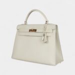 Vintage Hermès Kelly 32 White Grained Calfskin Gold Hardware