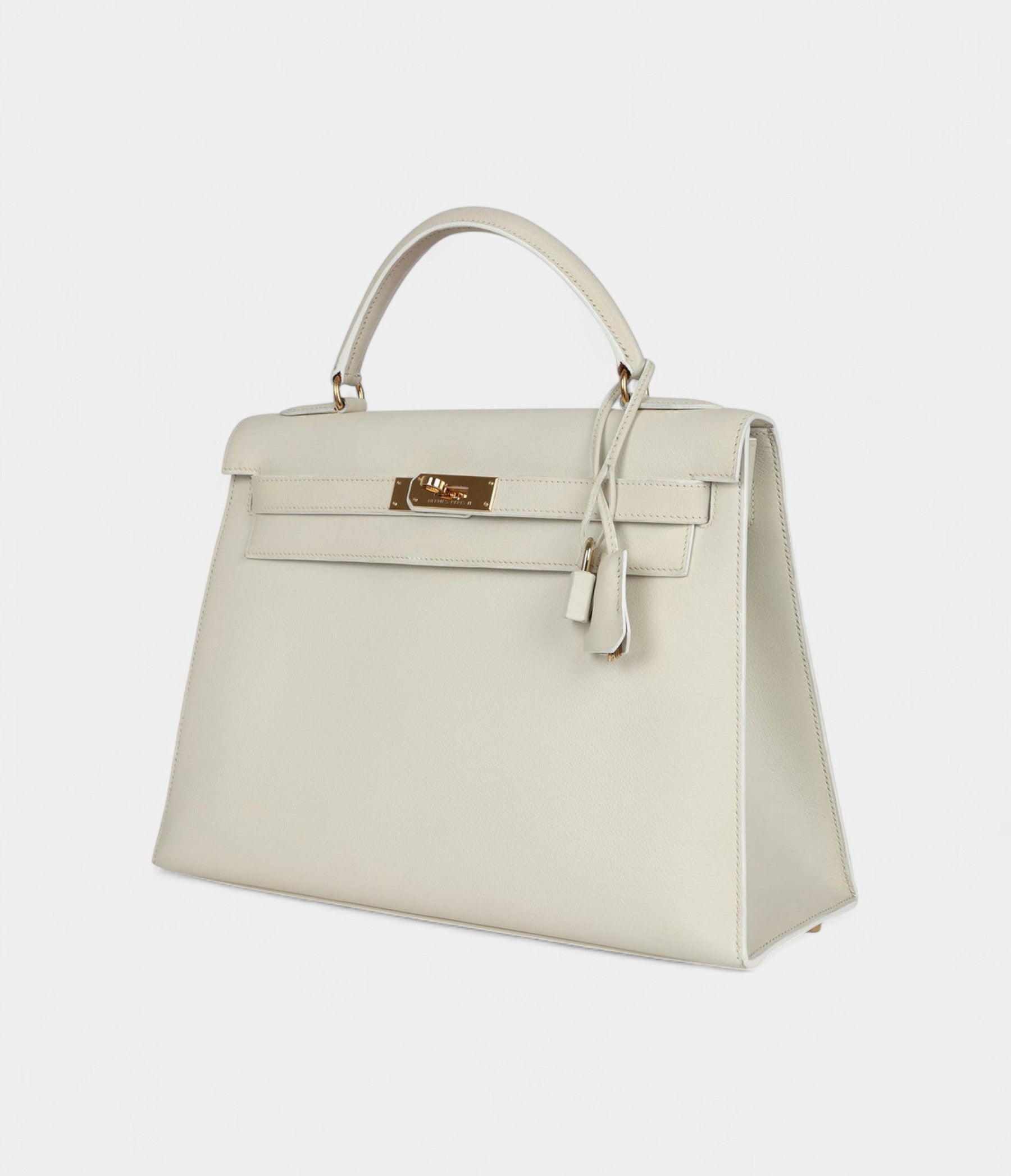 Vintage Hermès Kelly 32 White Grained Calfskin Gold Hardware