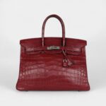 Vintage Hermès Travel Birkin 35 Rouge H Niloticus Crocodile Brushed Palladium Hardware