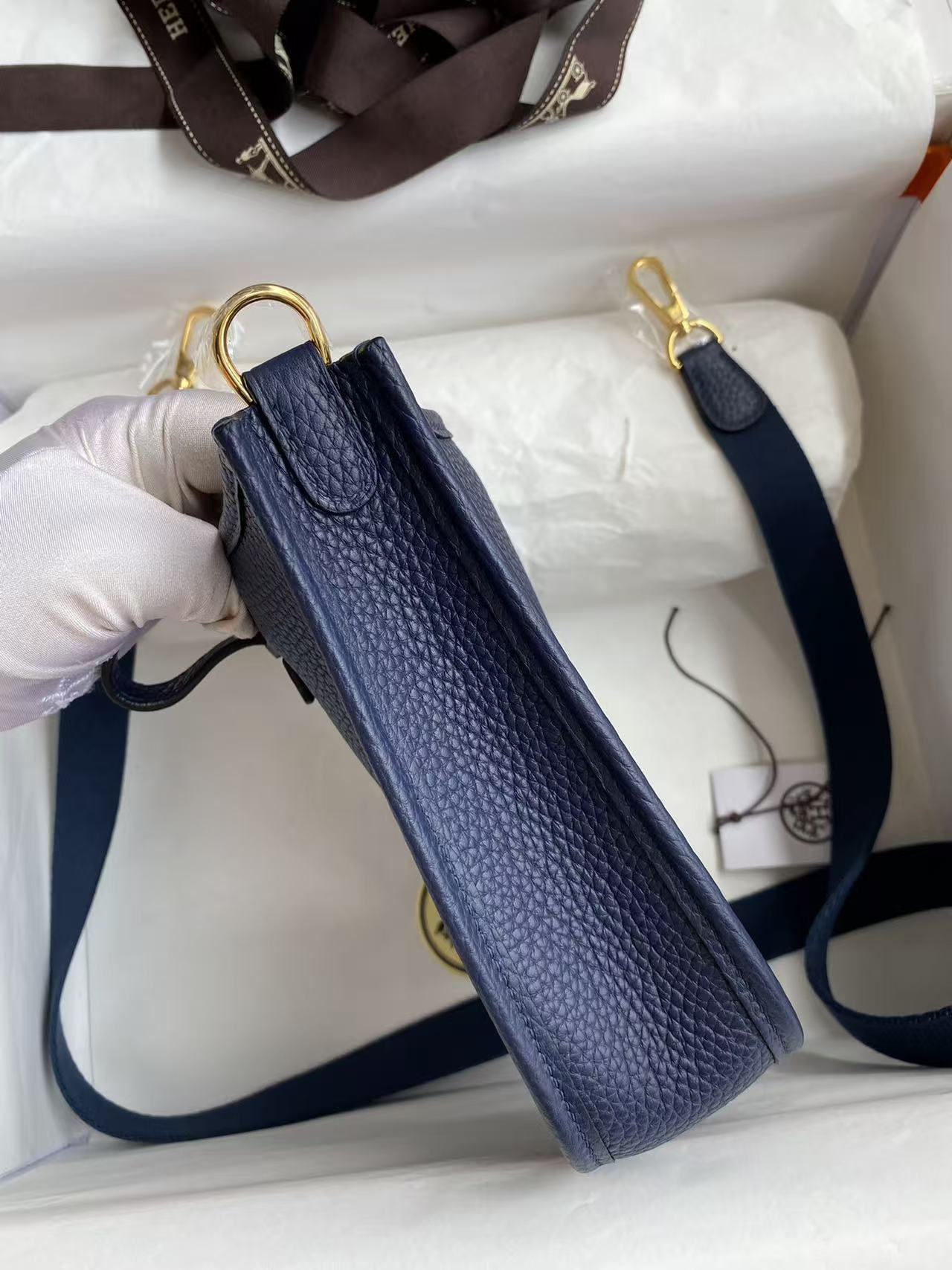 Hermès Evelyne TPM Dark blue 17cm Clemence Gold Hardware