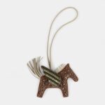 Custom Brown Swarovski Crystal Hermès Bedazzled Pegase Rodeo Bag Charm PM Gold Craie and Etoupe Milo Lambskin