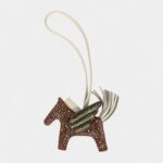Custom Brown Swarovski Crystal Hermès Bedazzled Pegase Rodeo Bag Charm PM Gold Craie and Etoupe Milo Lambskin