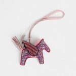 Custom Pink Swarovski Crystal Hermès Bedazzled Pegasus Rodeo Bag Charm PM Framboise, Rose Sakura and Rouge Sellier Milo Lambskin