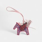 Custom Pink Swarovski Crystal Hermès Bedazzled Pegasus Rodeo Bag Charm PM Framboise, Rose Sakura and Rouge Sellier Milo Lambskin
