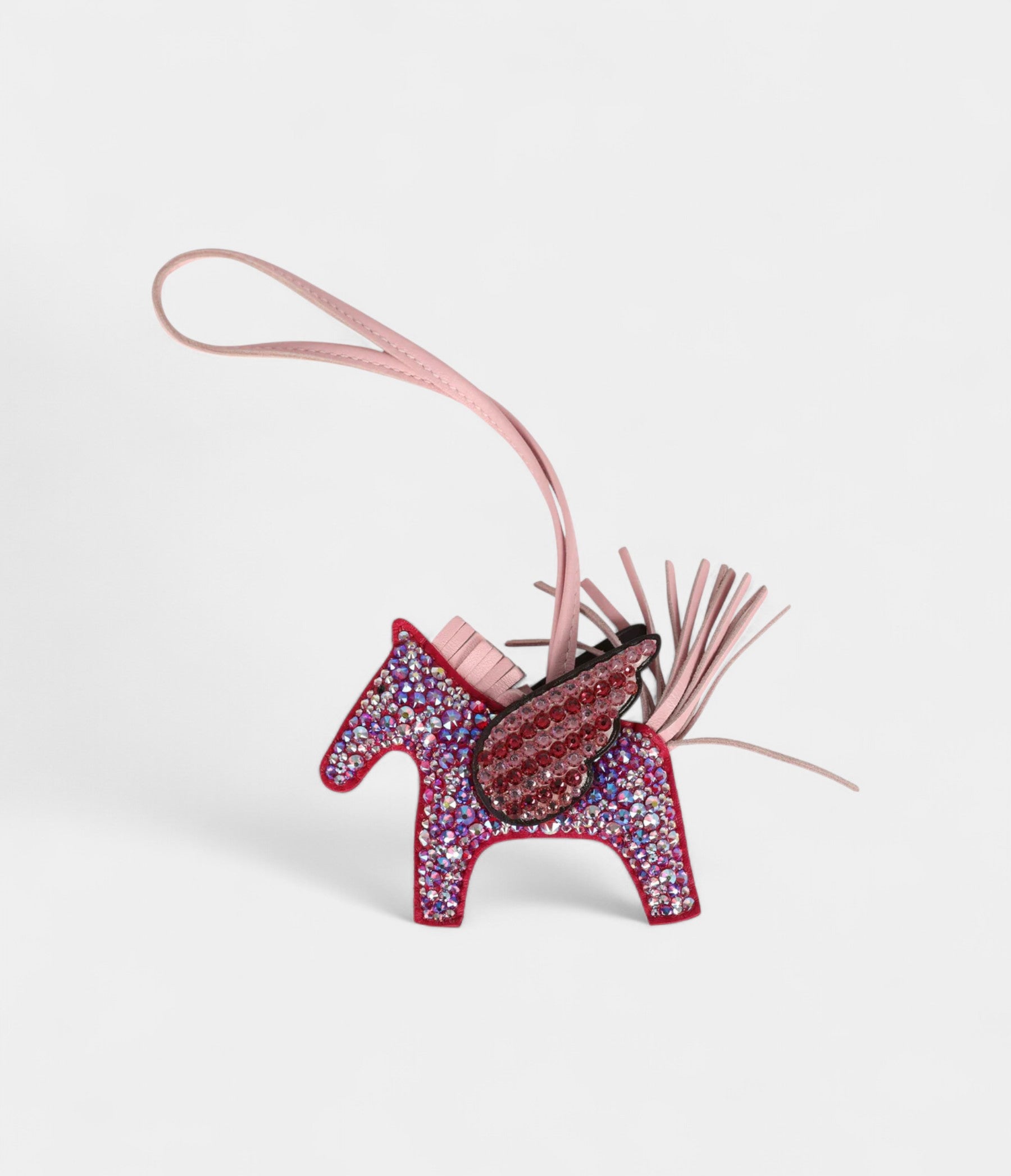 Custom Pink Swarovski Crystal Hermès Bedazzled Pegasus Rodeo Bag Charm PM Framboise, Rose Sakura and Rouge Sellier Milo Lambskin