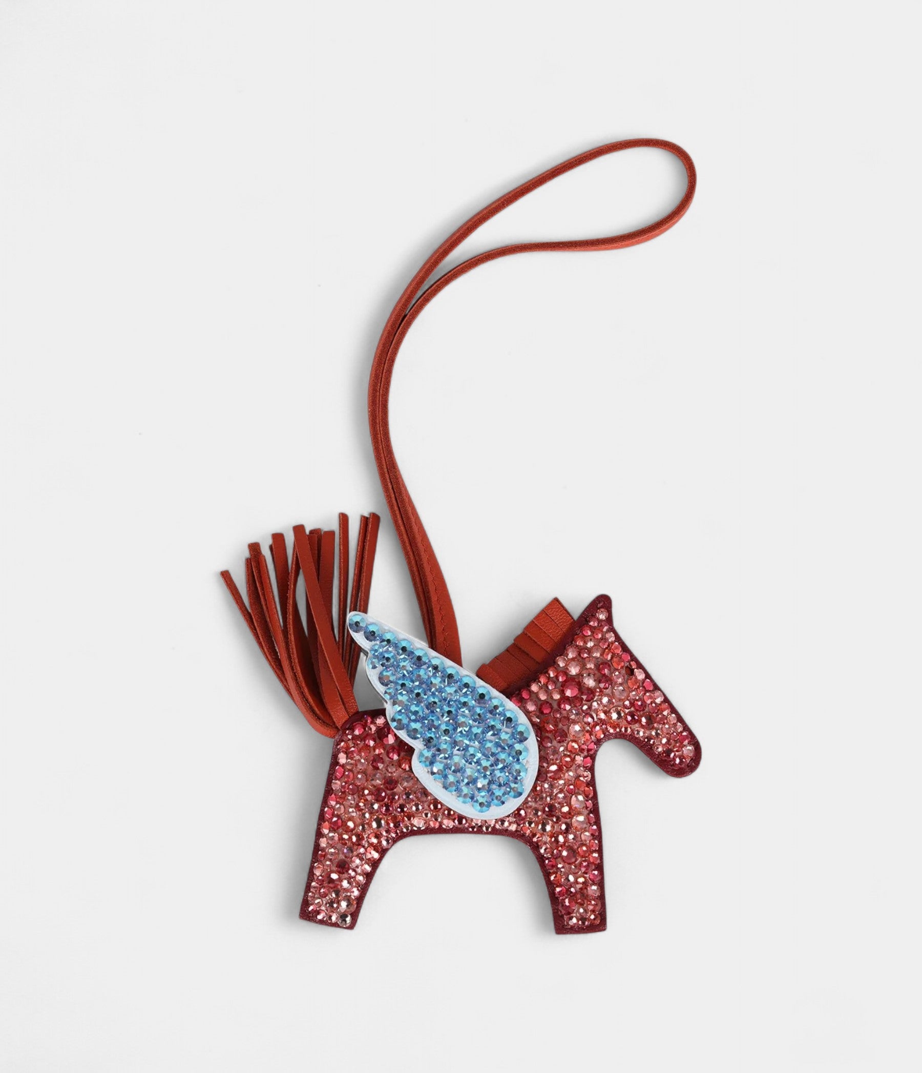Custom Red Swarovski Crystal Hermès Bedazzled Pegase Rodeo Bag Charm PM Rouge Grenat Bleu Brume Cornaline Milo Lambskin