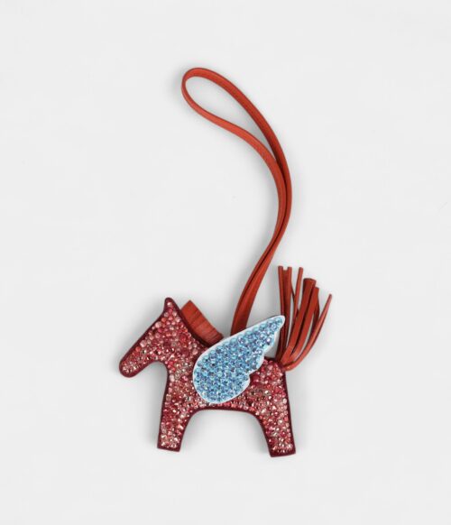 Custom Red Swarovski Crystal Hermès Bedazzled Pegase Rodeo Bag Charm PM Rouge Grenat Bleu Brume Cornaline Milo Lambskin