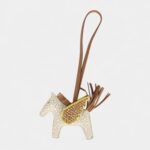 Custom White Swarovski Crystal Hermès Bedazzled Pegase Rodeo Bag Charm PM Craie Lime and Chai Milo Lambskin