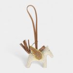 Custom White Swarovski Crystal Hermès Bedazzled Pegase Rodeo Bag Charm PM Craie Lime and Chai Milo Lambskin