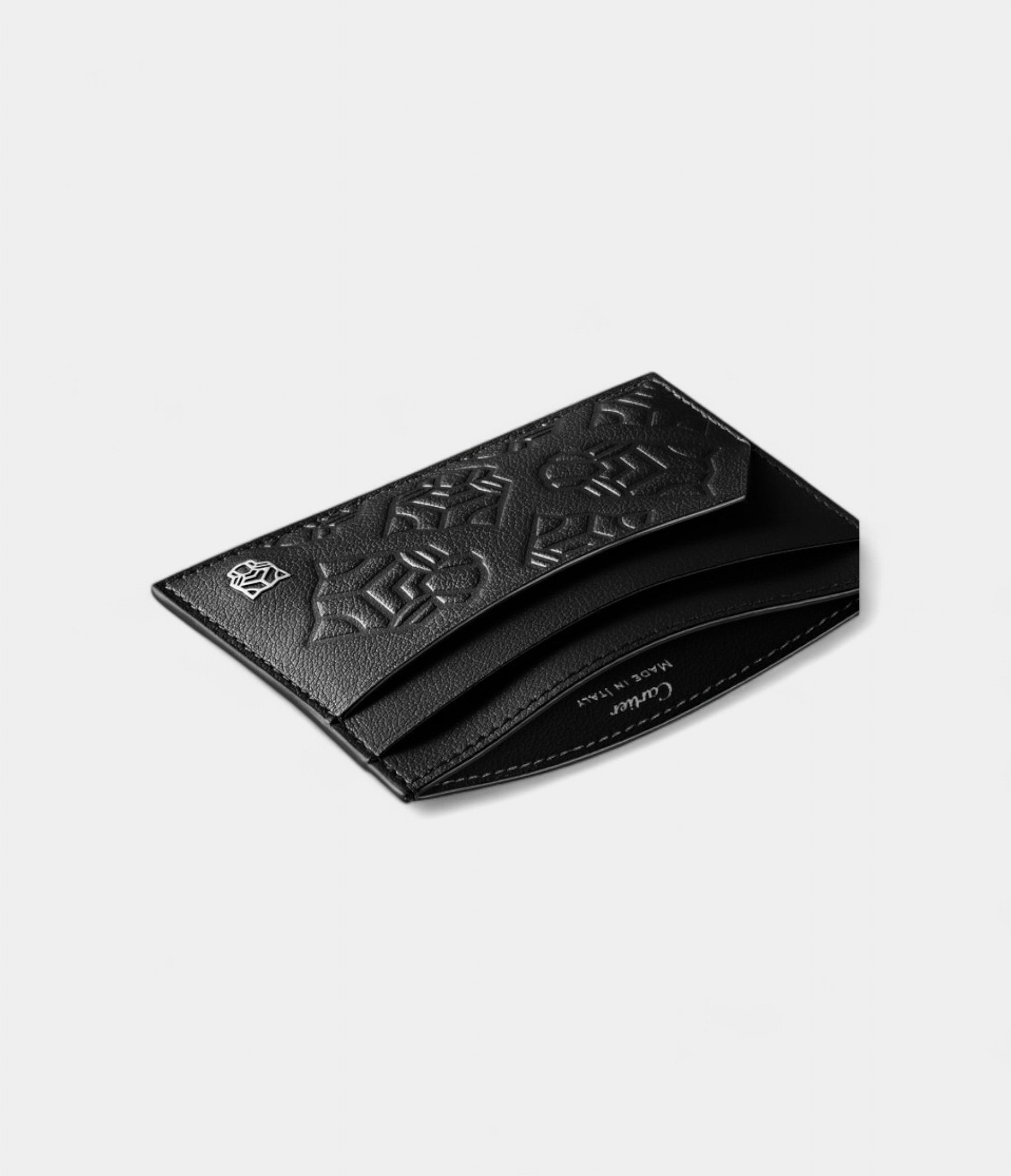 Double Card Holder in Embossed Black Calfskin Iconic Elegance with a Fierce Edge