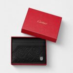 Double Card Holder in Embossed Black Calfskin Iconic Elegance with a Fierce Edge