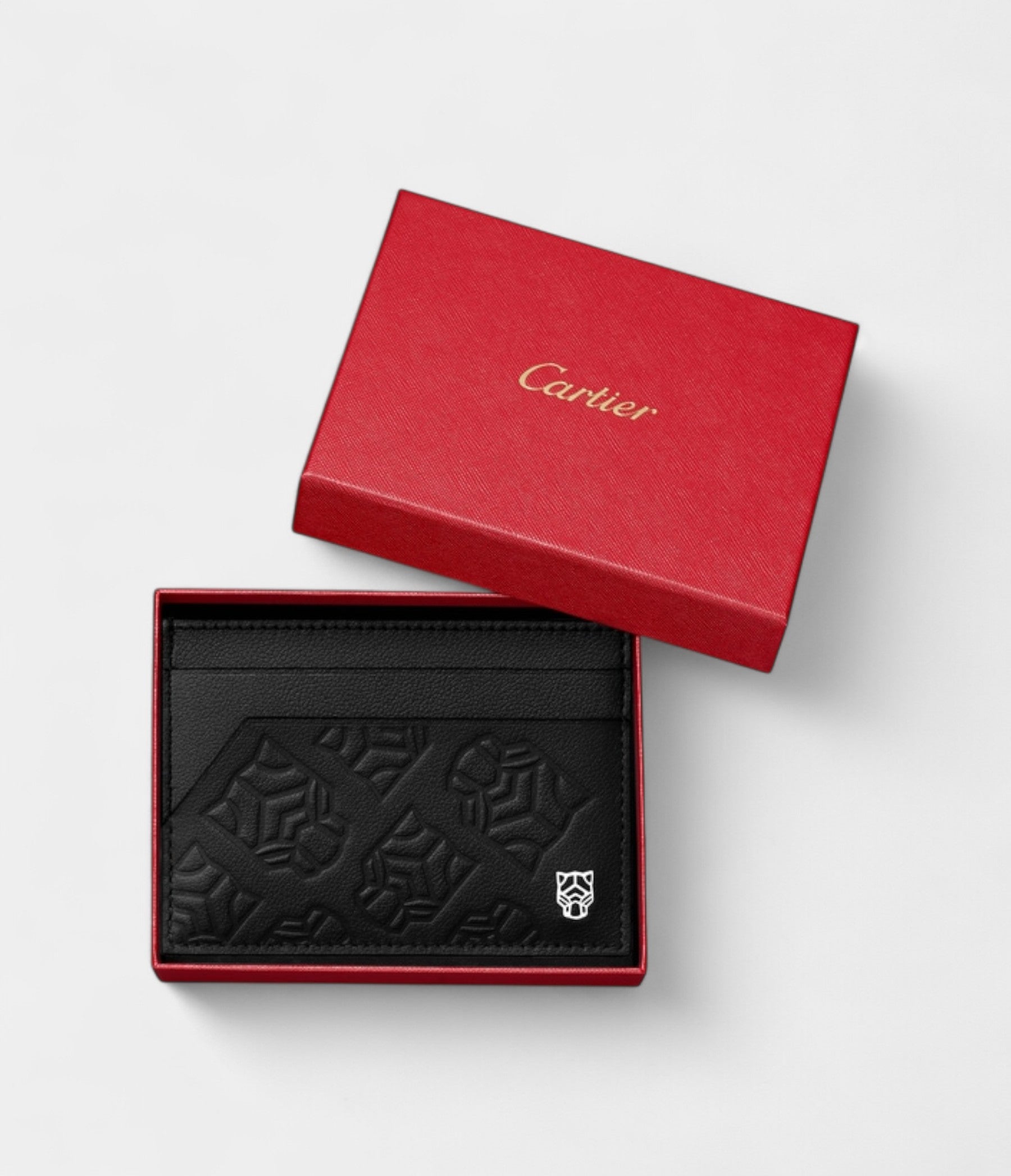 Double Card Holder in Embossed Black Calfskin Iconic Elegance with a Fierce Edge
