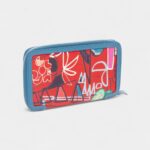 HERMES Azap Red Geometric Print Silk Blue Leather Zip Around Wallet