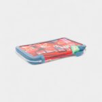 HERMES Azap Red Geometric Print Silk Blue Leather Zip Around Wallet
