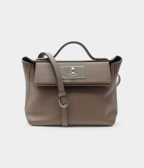 Hermès 24/24 Handmade Beige Leather Bag with Palladium Hardware