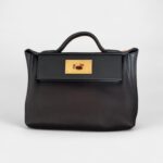 Hermès 24/24 Handmade Black & Gold Leather Bag with Palladium Hardware