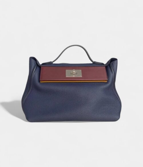 Hermès 24/24 Handmade Grey Blue Leather Bag with Palladium Hardware