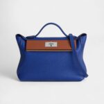 Hermès 24/24 Handmade Blue Leather Bag with Palladium Hardware