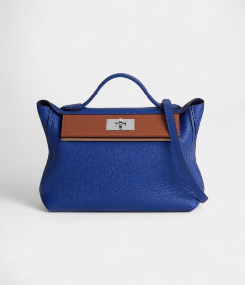 Hermès 24/24 Handmade Blue Leather Bag with Palladium Hardware
