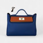 Hermès 24/24 Handmade Blue Leather Bag with Palladium Hardware