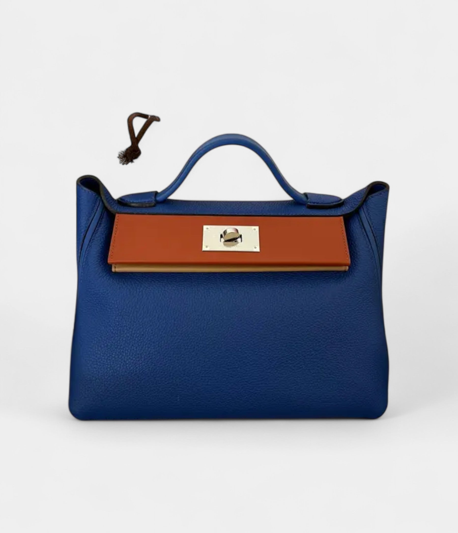 Hermès 24/24 Handmade Blue Leather Bag with Palladium Hardware