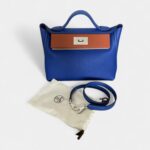 Hermès 24/24 Handmade Blue Leather Bag with Palladium Hardware