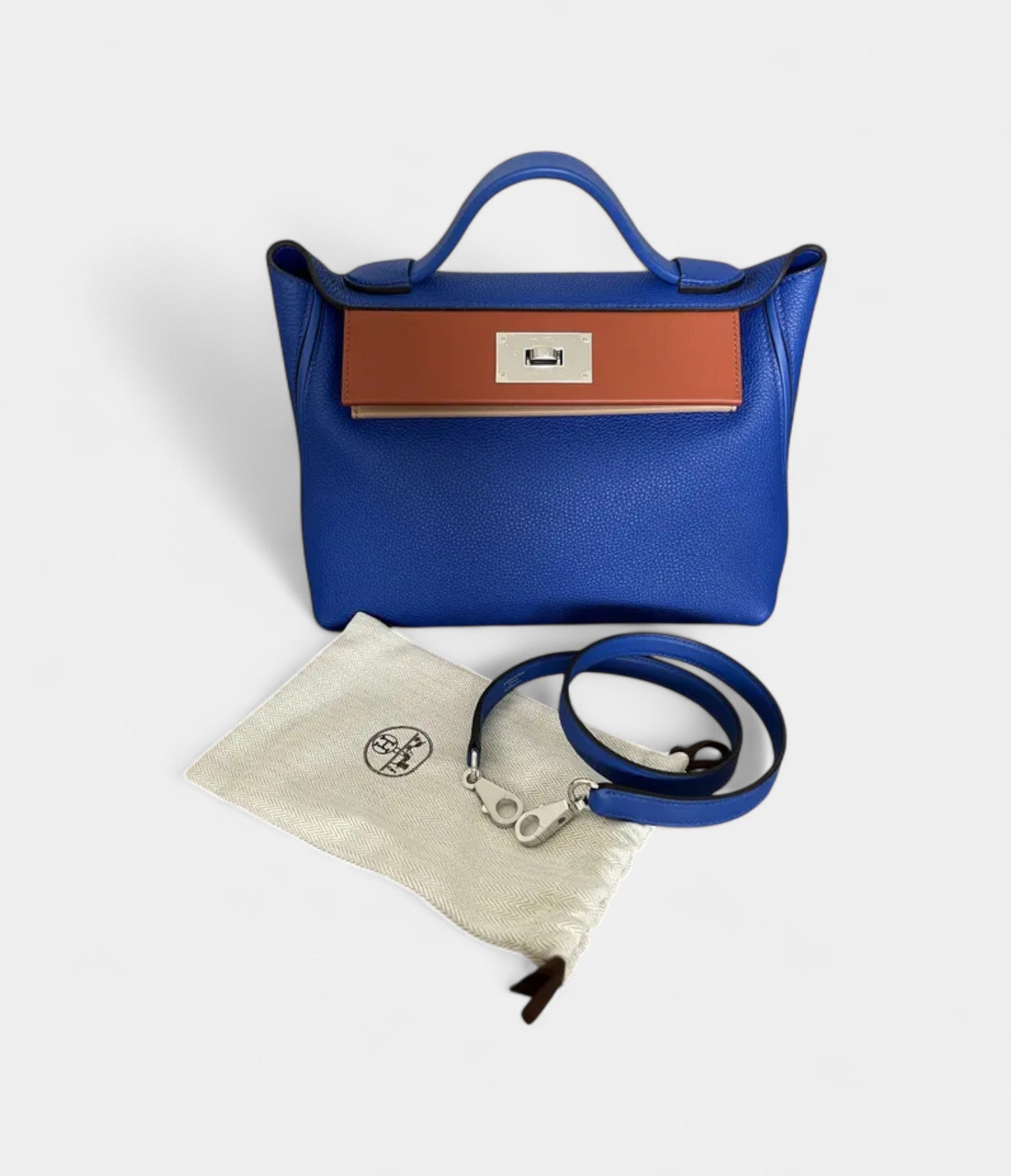 Hermès 24/24 Handmade Blue Leather Bag with Palladium Hardware