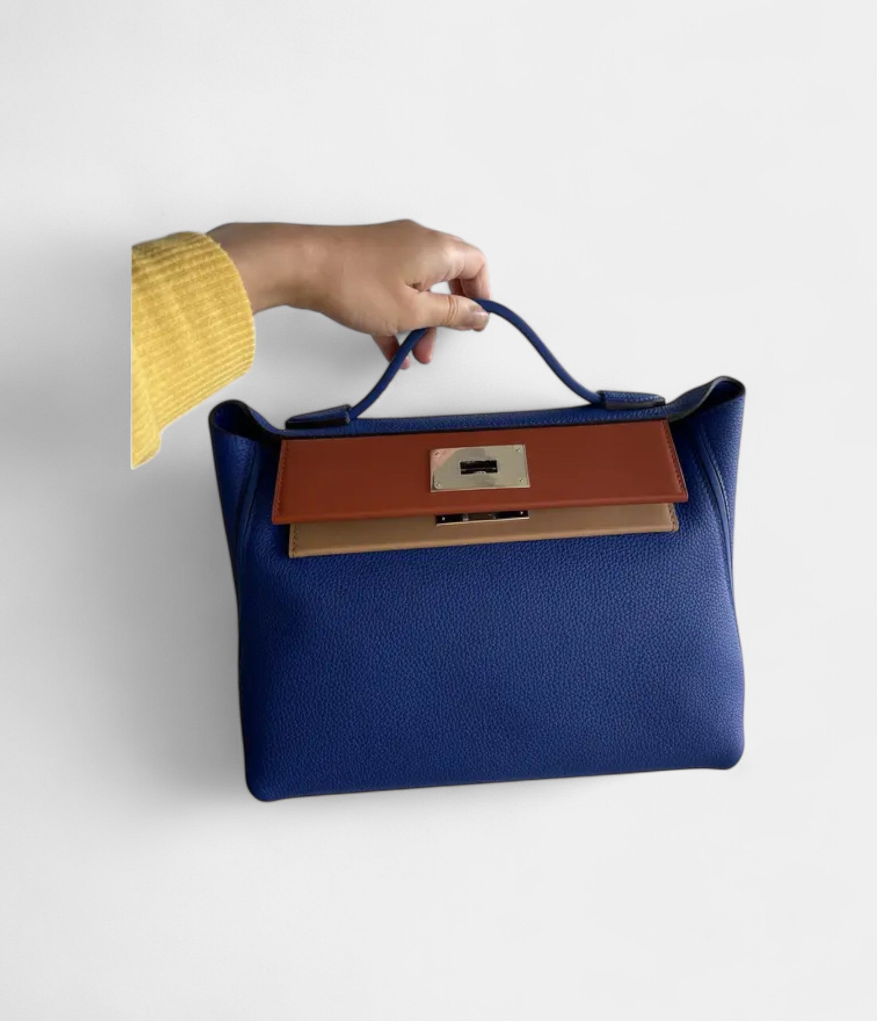 Hermès 24/24 Handmade Blue Leather Bag with Palladium Hardware