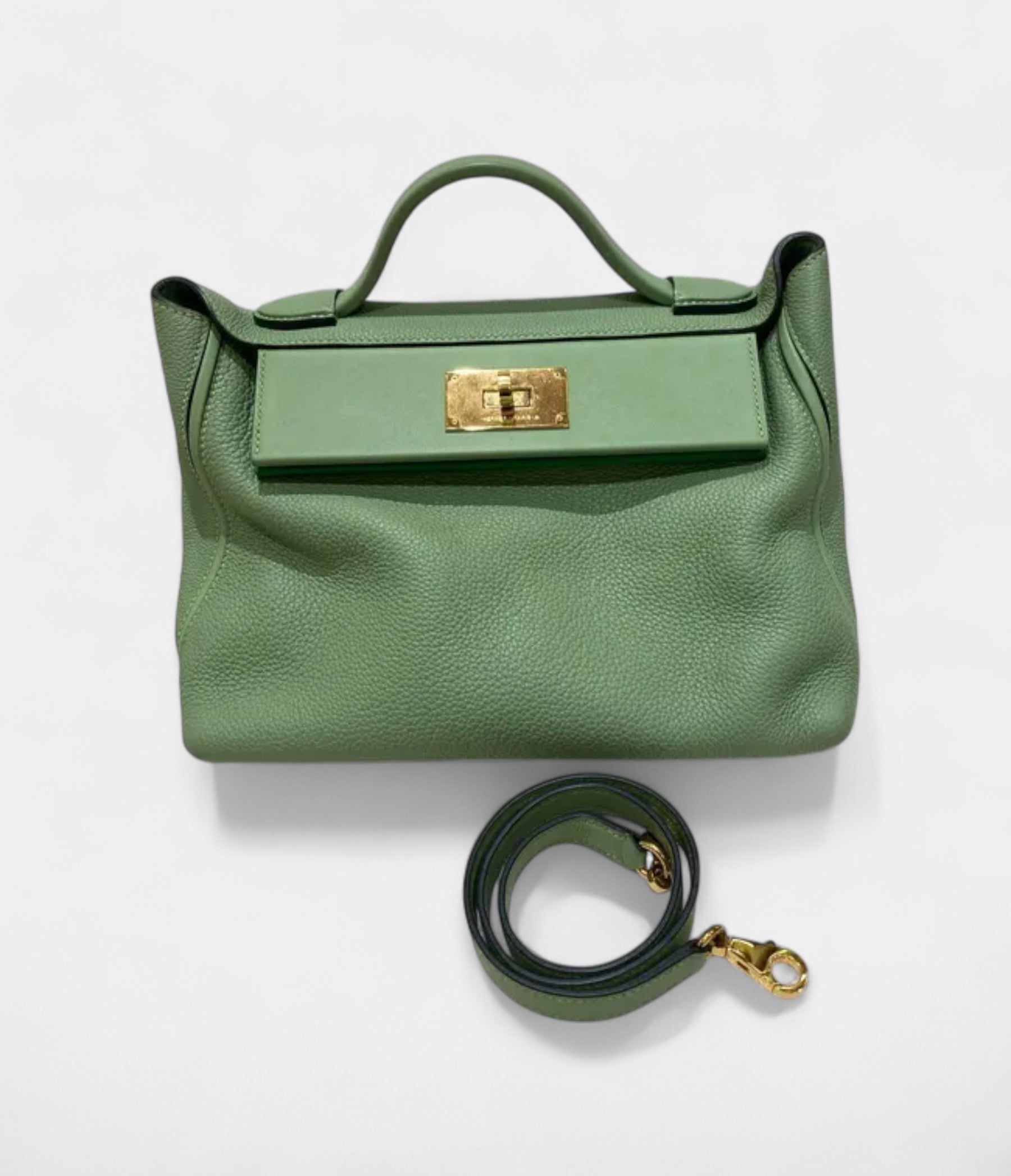 Hermès 24/24 Handmade Green Leather Bag with Palladium Hardware