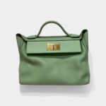 Hermès 24/24 Handmade Green Leather Bag with Palladium Hardware