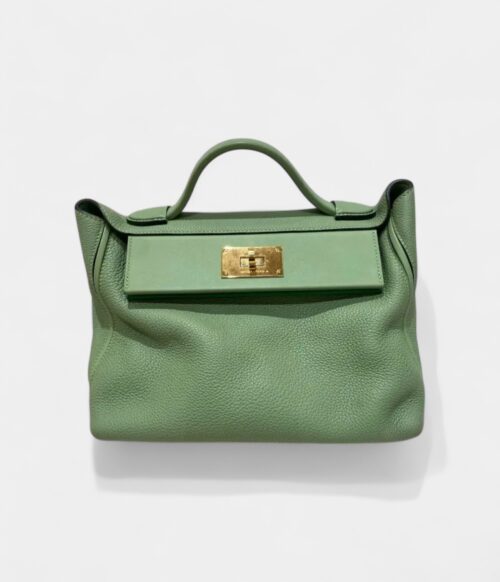 Hermès 24/24 Handmade Green Leather Bag with Palladium Hardware