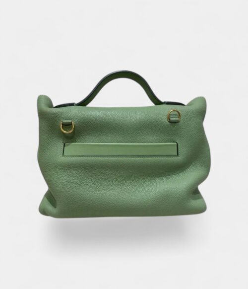 Hermès 24/24 Handmade Green Leather Bag with Palladium Hardware