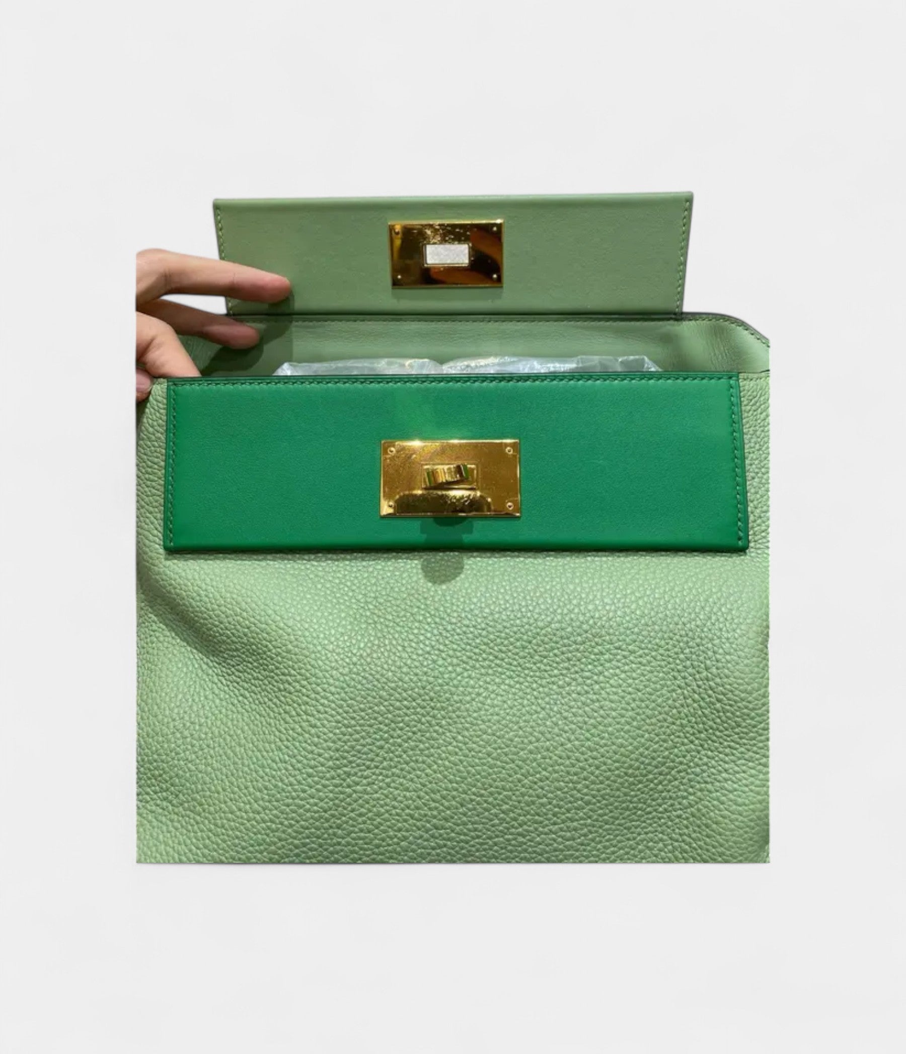 Hermès 24/24 Handmade Green Leather Bag with Palladium Hardware