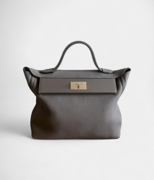 Hermès 24/24 Handmade Grey Leather Bag with Palladium Hardware