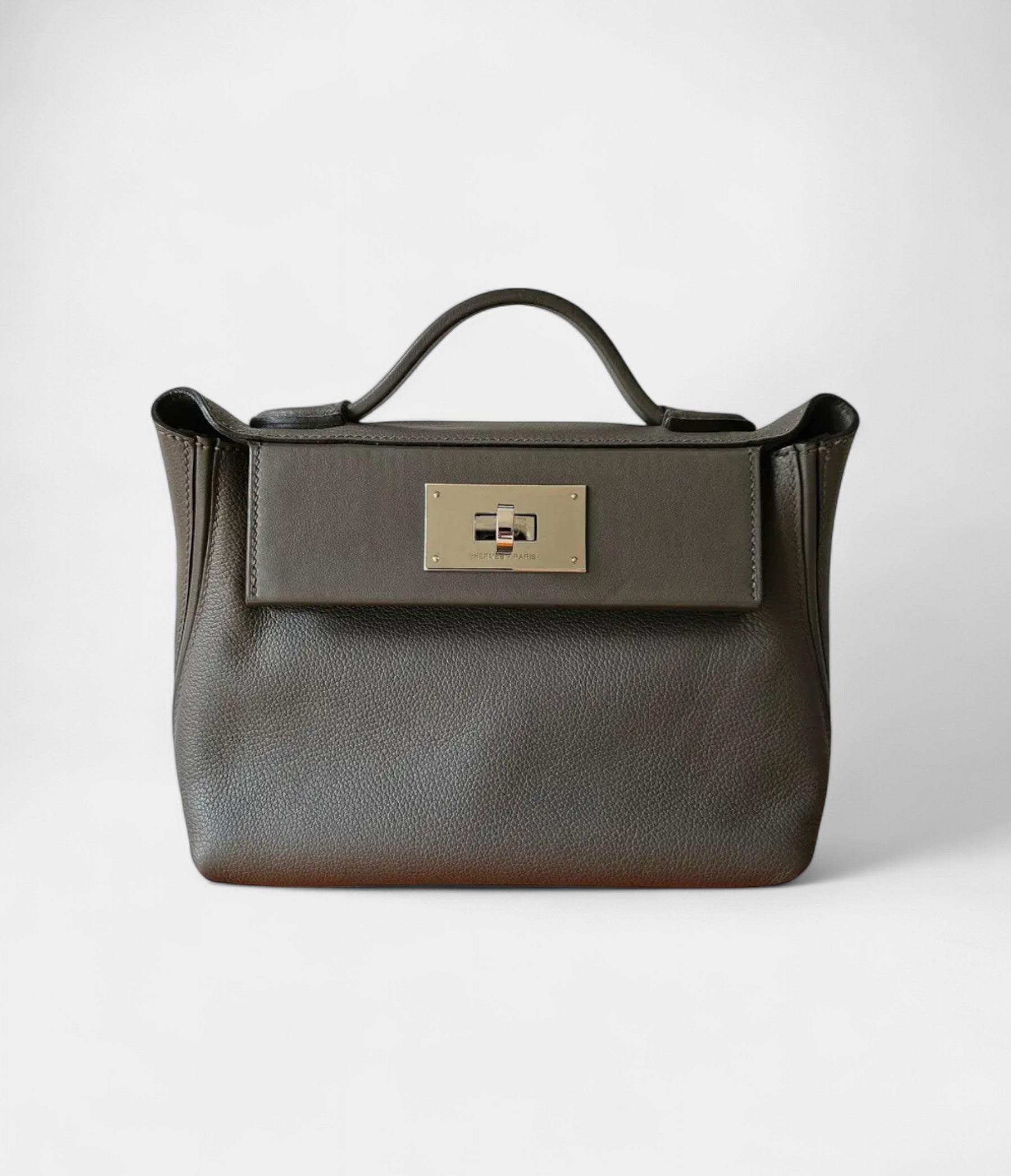 Hermès 24/24 Handmade Grey Two-Tone Leather Bag with Palladium Hardware